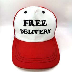 Red and White 'FREE DELIVERY' Adjustable Adult Size Baseball Cap Hat